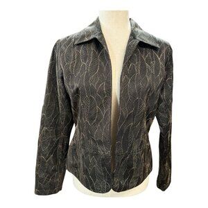 Chicos Women Gold Leaf Blazer Jacket~Size Tag Missing~Black Gold Stitching L1046